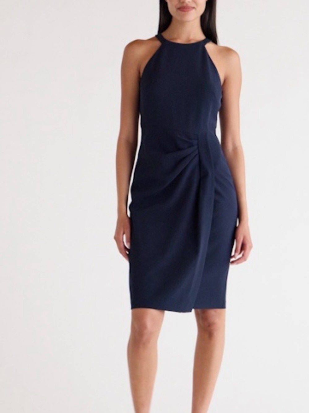 NWT Vince Camuto Navy Laguna Halter Side Tuck Midi Dress